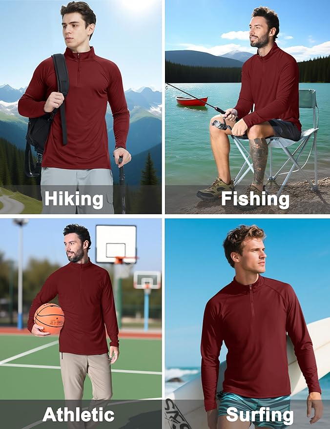 CRYSULLY Men's Long Sleeve 1/4 Zip Shirts Sun Protection Pullover UPF 50+ Rash Guard Running Lightweight T Shirt