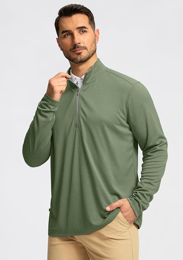 Obla Golf Quarter Zip Pullover for Men Mock Neck Sweatshirt Lightweight Sun Protection Men's Long Sleeve Golf Shirt