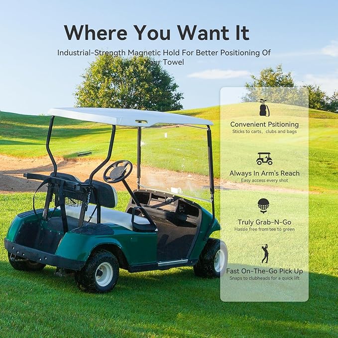 Magnetic Golf Towel with Clip and Cleaning Pocket -Ideal for Male Golfers, perftct Gifts for Men-Golf Accessories for Golf Bags, Carts or Clubs 24"*16"