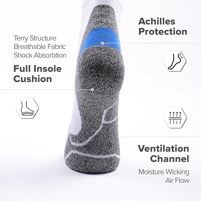 Tactia Full Cushion Compression Socks Men, Coolmax No-Blister Wicking Padded Heel, Quarter Socks for Tennis Golf Hiking Work