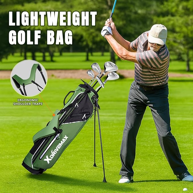 Golf Stand Bag, Lightweight Golf Bag with Stable Stand,Compact Design Featuring Easy-Carry Shoulder Straps, 4-Way Top, Essential Storage Pockets