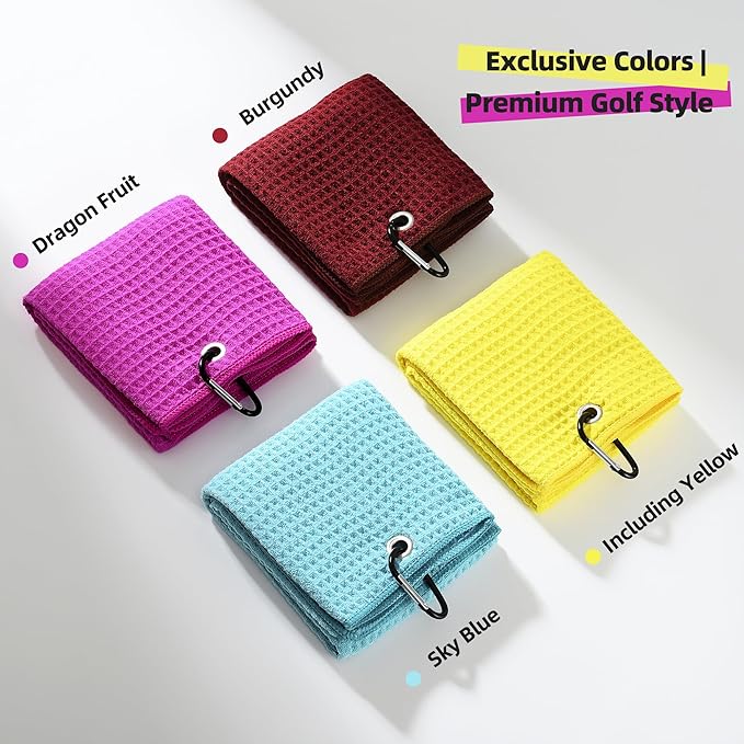 Mile High Life Premium Waffle-Weave Golf Towel | 16" X 24" | Extra Absorbent & Quick-Dry | Ultra-Soft Microfiber | Carabiner Clip | Multi-Color Options | Golf Accessory for Men & Women, Pink C