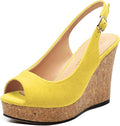 Womens Wedge Platform Sandals Peep Open Toe Slingback Buckle High Heel Dress Shoes Pumps Suede 3.94 Inch