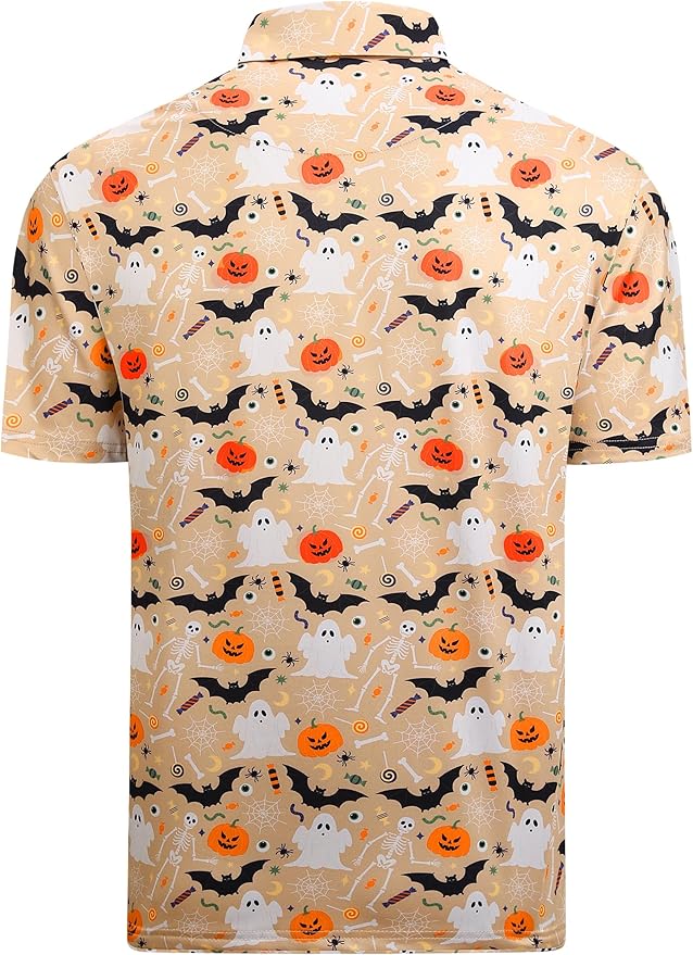 Esabel.C Golf Shirts for Men Dry Fit Performance Short Sleeve Print Moisture Wicking Collared Shirt