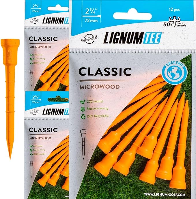 LIGNUM Tee - Classic Golf Tees - Sports Golf Tees - Anti Spin Head, Bio-Based Micro Wood, 50x Durable