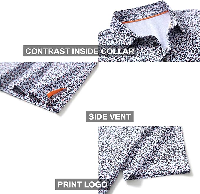 Golf Shirts for Men Dry Fit Short Sleeve Print Performance Moisture Wicking Polo Shirt