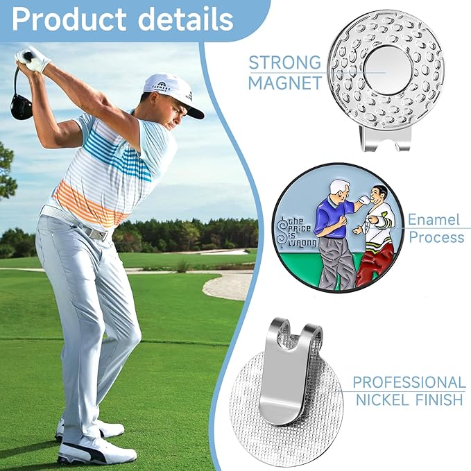 Magnetic Golf Ball Marker Clips, Funny Golf Ball Markers with Magnetic Clip, Enamel Golf Ball Markers Hat Clip Magnet for Men Women Golfer Gifts