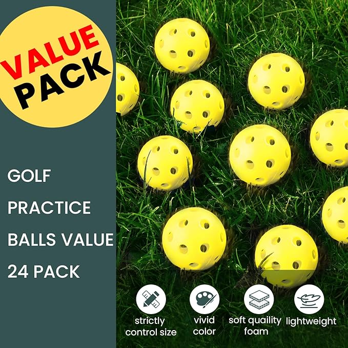 FINGER TEN Golf Practice Balls Plastic Colored Value 12/24/36/50 Pack, Limited Flight Sports Training Ball for Men Women, Indoor Outdoor Driving Range Backyard Use