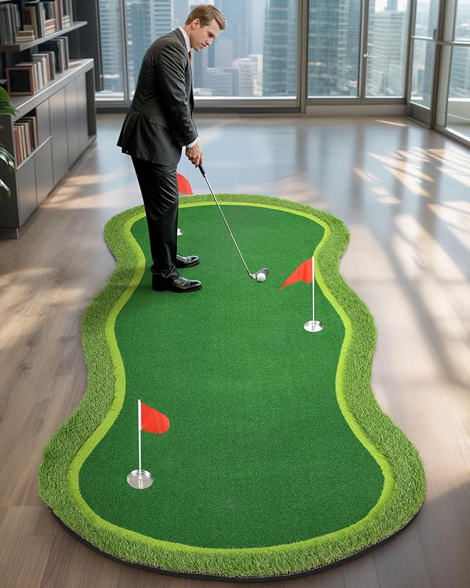 Golf Putting Green, Professional Grade Large Golfing Putting Mats with Sand Pit and Water Hazard for Indoor Outdoor