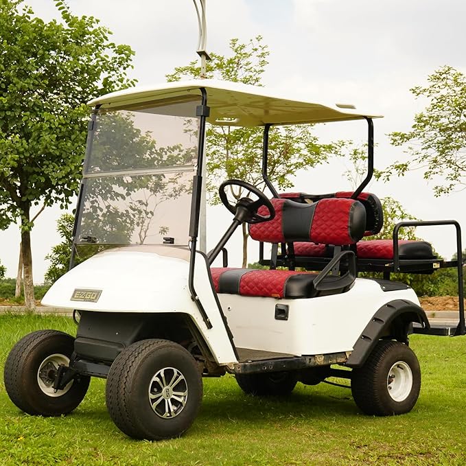 Golf Cart Seat Covers Front and Rear Waterproof and Sun Resistant Marine Grade Vinyl Leather Seat Cover Accessories for EZGO TXT 1994-2013, Deep Red(4PCS)