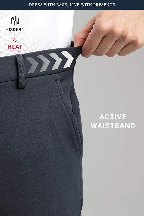 HISDERN Heat 701 Men's Thermal Golf Pants Stretch Fleece 30"/32" No Iron Comfy for Winter Business Casual with Pocket
