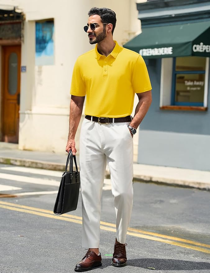 TACVASEN Mens Polo Shirts Short Sleeve Pique 3 Buttons Golf Polo Cooling Performance Moisture Wicking Shirt