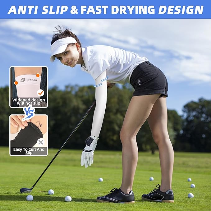 BHYTAKI UV Sun Protection Arm Sleeves, UPF 50 Sports Cooling Arm Compression Sleeves for Men Women Teenager