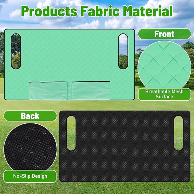 Kaskawise Golf Cart Seat Covers,Universal Golf Cart Seat Towel Blanket with 4 Front Pockets & Nonskid Bottom Fits for EZGO, Yamaha, Club Car DS Precedent and More 2 Person Seats Golf Carts (Green)