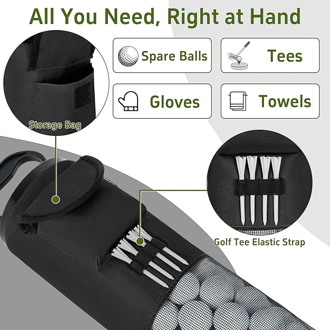 AKOZLIN Golf Ball Shag Bag with Detachable Aluminum Alloy Tube Golf Ball Retriever Large Capacity Shags Bag for Golf Ball Shagger Hold Up to 90 Balls