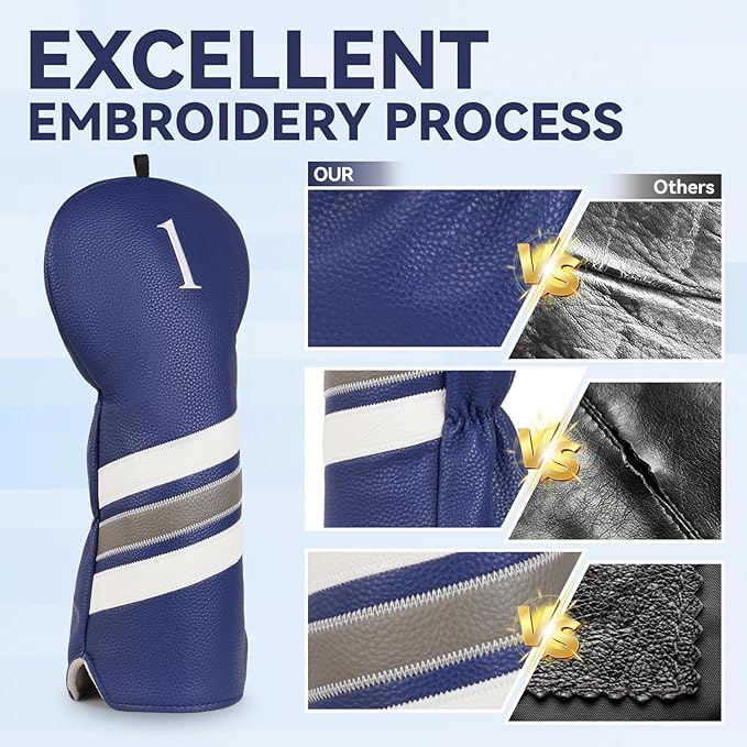 Golf Club Covers, 4pcs or 1pc Golf Head Covers for Woods, Driver, Fairway, Hybrid - Premium PU Leather Golf Club Head Cover with Interchangeable Tags