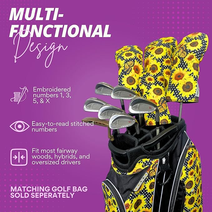 Taboo Fashions Designer Resort Golf Club Covers for Women - Numbered Golf Headcovers Set for Driver, Woods & Hybrid - Weather/Moisture Resistant Protection, Pack of 4