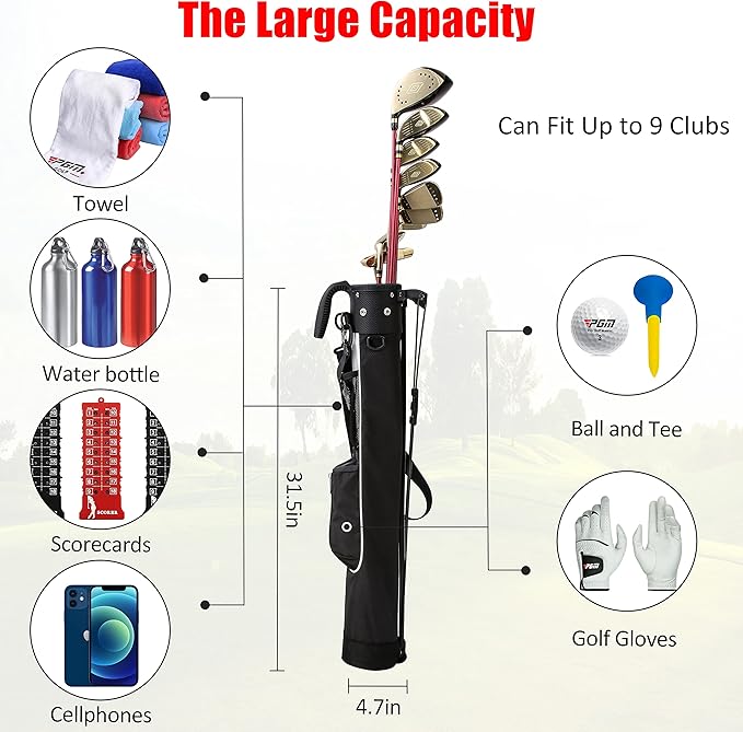 PGM Sunday Bags - Lightweight Golf Bag with Strap, Stand, Easy to Carry - Durable Pitch Putt Bag for Short Courses