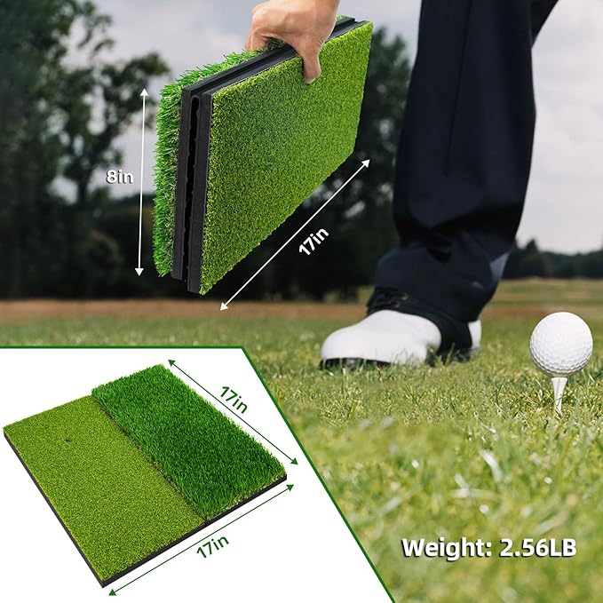 Portable & Foldable Golf Practice Mat – Dual-Turf Golf Hitting Mat for Indoor & Outdoor Swing and Chipping – Fairway & Rough Turf Golf Training Mat for Backyard and Home