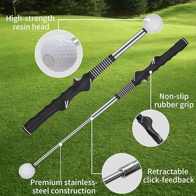 OCES Retractable Golf Swing Trainer Pro-Level, Portable Golf Training Aid with Click Stick for Right & Left-Handed Golf Grip Trainer – Ideal for Beginners Practice & Pre-Round Warm-Up