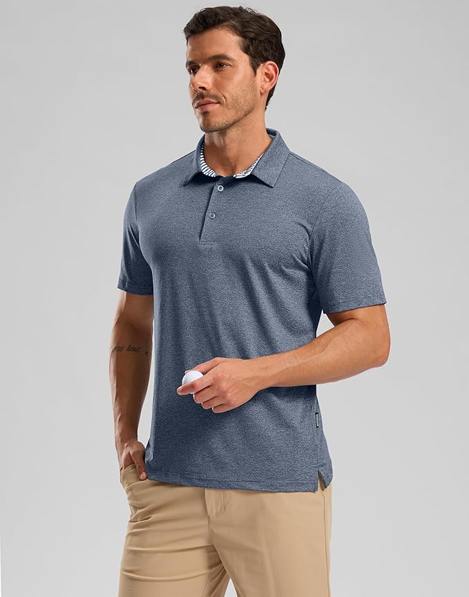 Golf Shirts Heather Polo Short Sleeve Dry Fit Lightweight Moisture Wicking Collared Shirts Casual Athletic Business