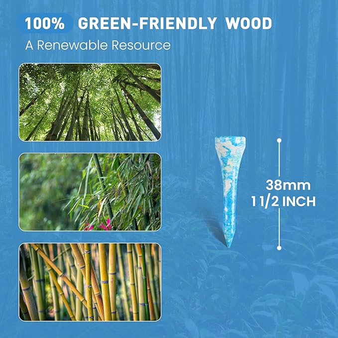Amy Sport Golf Tees Styllish Bamboo Wooden Coloured Painted Bulk 200 Pack 1 1/2 3 1/4 2 3/4 Inch Tee, Enhanced Visibility Color Purple Pink Green Blue, Practice for Men Women