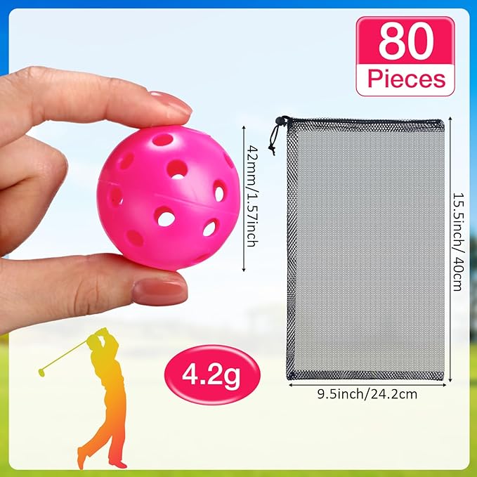 80 Pack Practice Golf Balls Limited Flight 42 mm Golf Training Airflow Hollow Plastic Ball for Women Men Indoor Outdoor Driving Range Swing Practice Home