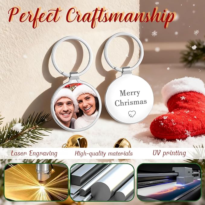 Personalized Custom Keychain with Picture - Double Sided Engraving Photo Text Customized Key Chains for Men Boyfriend