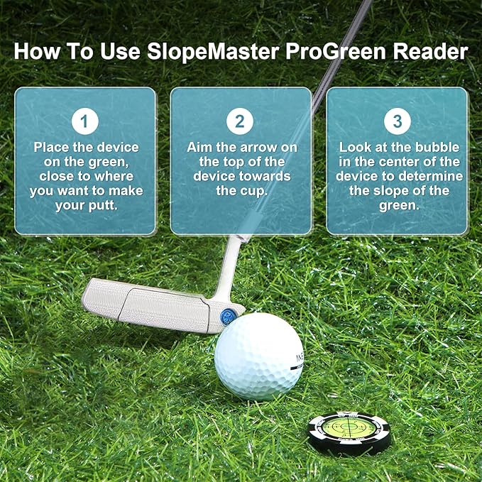 SlopeVision Pro Golf Green Reader with Hat Clip, Horizontal Bubble Level & Golf Ball Marker – High Precision Green Reading Aid, Ideal Golf Gift for Men & Women