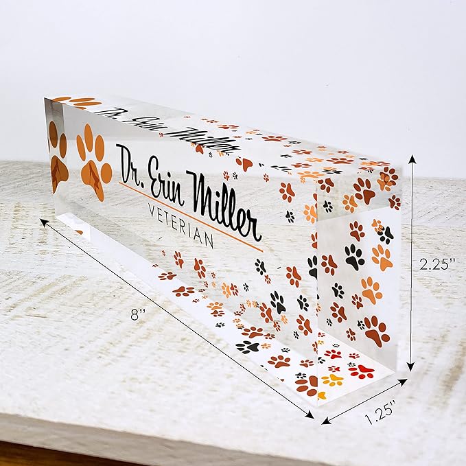 Artblox Office Desk Name Plate Personalized | Custom Name Plates for Desks | Vet Dog Design On Clear Acrylic Glass | Cute Office Desk Accessories Customized Gifts - (8" x 2.5")