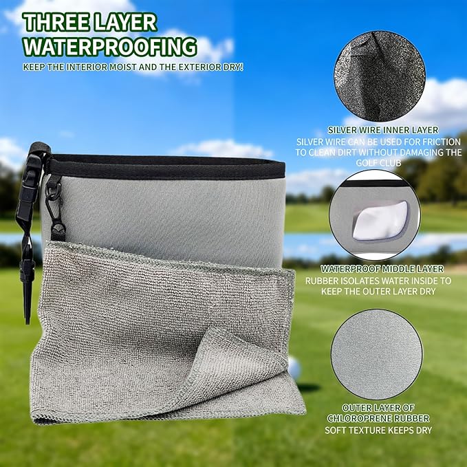 Portable Club Cleaner Bag -Lightweight & Waterproof, On-Course Cleaning System with Towel Included Fits All Golf Bags