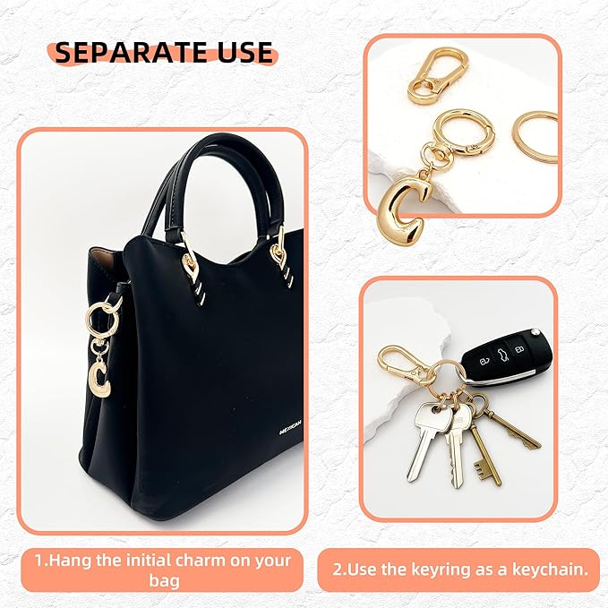 Gold Bubble Heart, Cherry, Bow & More Designs Letter Initial Keychain Bag Charms – Cute Purse Charms for Handbags
