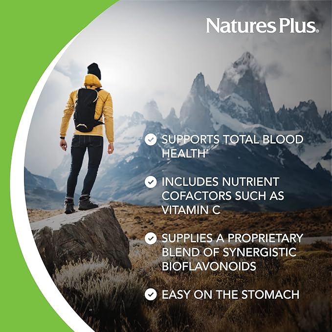 NaturesPlus Hema-Plex Iron - 60 Slow-Release Mini-Tabs - 85 mg Chelated Iron - Total Blood Health - with Vitamin C & Bioflavonoids - Vegan, Gluten Free - 30 Servings