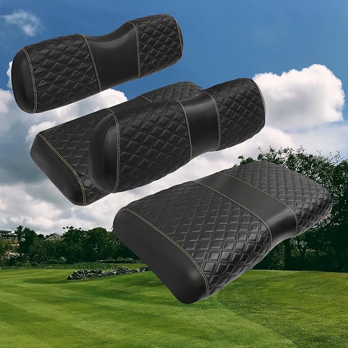 Golf Cart Front and Rear Seat Covers Waterproof and Sun Resistant Marine Grade Vinyl Leather Seat Cover Accessories for EZGO RXV 2008+, Black(4PCS)