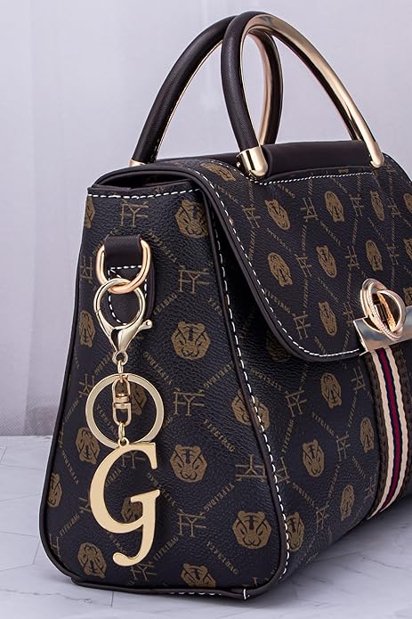 Cute Stainless Steel Gold Initial Letter Keychain for Women Girl, Charms for Key Handbag Backpack Bag, Personalized Gift