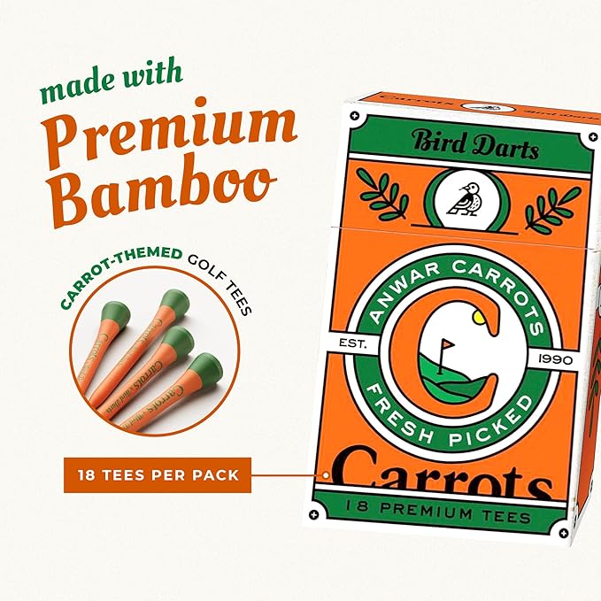 x Carrots by Anwar Carrots Limited Edition Premium Bamboo Wood Golf Tees, 18 Units (Pack of 1), 2 ¾ Golf Tees in Cigarette-Style Packaging, Durable, Biodegradable, Golf Tees Wood