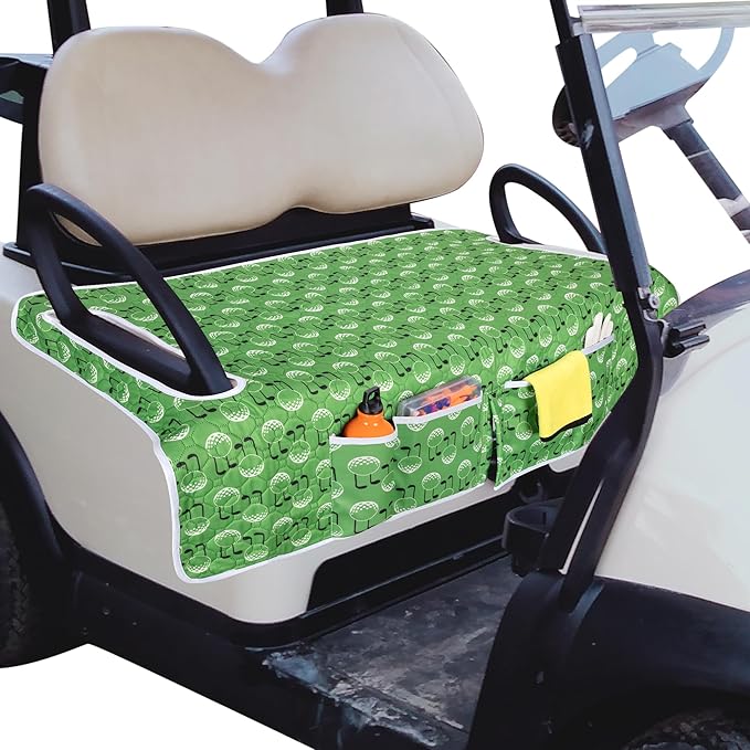 Golf Cart Seat Covers, Universal Golf Cart Seat Towel Blanket with 4 Front Pockets & Nonskid Bottom Fits for EZGO, Yamaha, Club Car and More 2 Person Seats Golf Carts