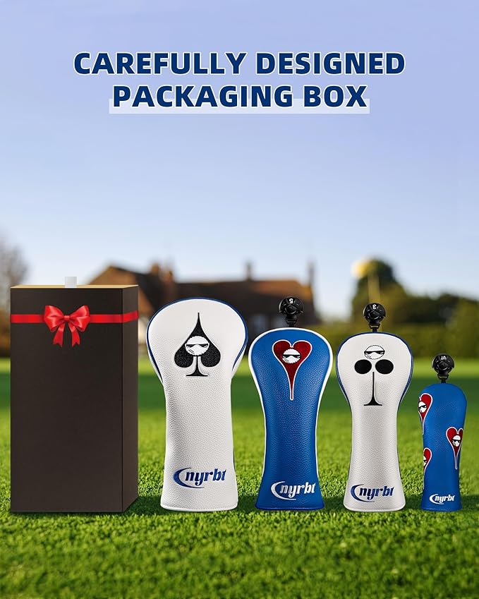 Golf Club Headcover Poker Element Embroidery Design Magnetic Closure Elegant Premium PU Leather Driver Fairway Wood Hybrid Blade Mallet Putter Cover Wood Head Cover