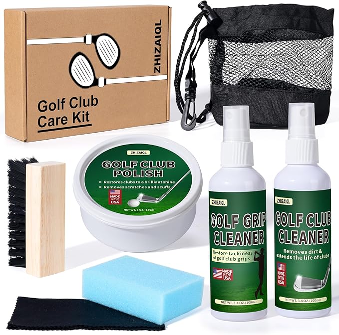 Golf Club Cleaning Kit–Clean, Polish, and Restore Irons, Drivers, Putters, Instant Rust, Buildup, Scuff–Golf Club Polishing Kit with Golf Club Cleaner, Polish, Solvent–Golf Accessories