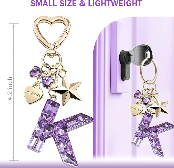Cute Bling Keychain initial Letter Butterfly Star Pink Purple Gift for Women Girls Bag Cup Charms Accessories
