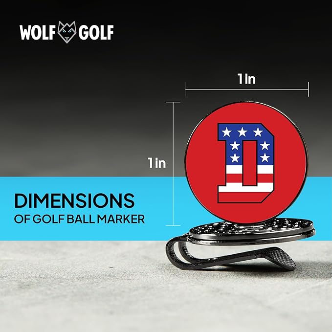 Wolf Golf Towels Golf Ball Marker Hat Clip | USA Monogram | 1 Magnetic Clip + 3 Ball Markers | Patriotic Golf Accessories for Men & Women
