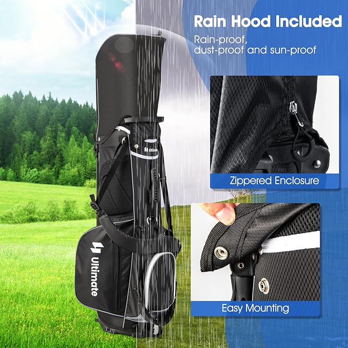 ULTIMATE 14-Way Golf Stand Bag, Portable Golf Bag w/ 6 Pockets,Cooler Bag & Waterproof Valuable Pocket, Rain Hood, Ergonomic Dual Strap System & Carrying Handles, 5 LBS Lightweight for Adults