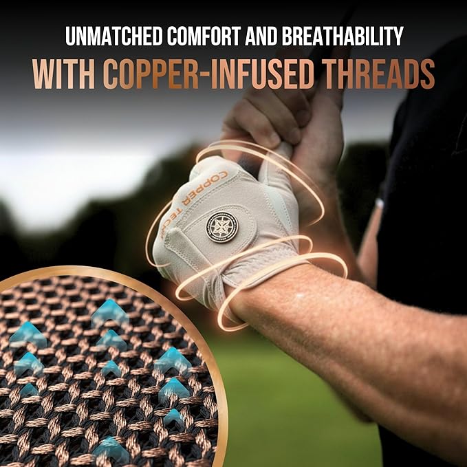 Copper Tech Golf Gloves Men Right Handed Golfer or Left Handed Golfer (2nd Gen) | Copper Compression Joint Support Golf Glove