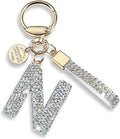 Pink Blue White Initial Letter Keychain Gift for Women Girls Bling Sparkly Cute Backpack Car Key Accessories Lanyard