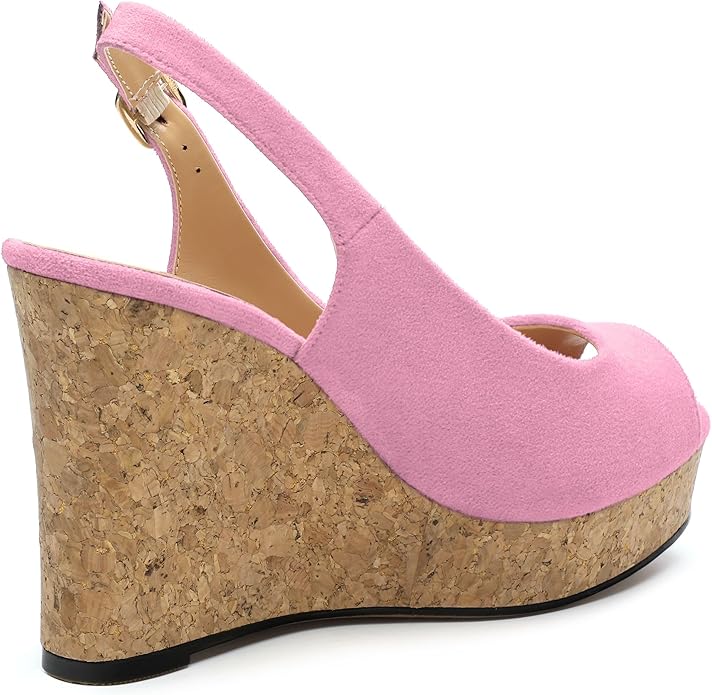 Womens Wedge Platform Sandals Peep Open Toe Slingback Buckle High Heel Dress Shoes Pumps Suede 3.94 Inch
