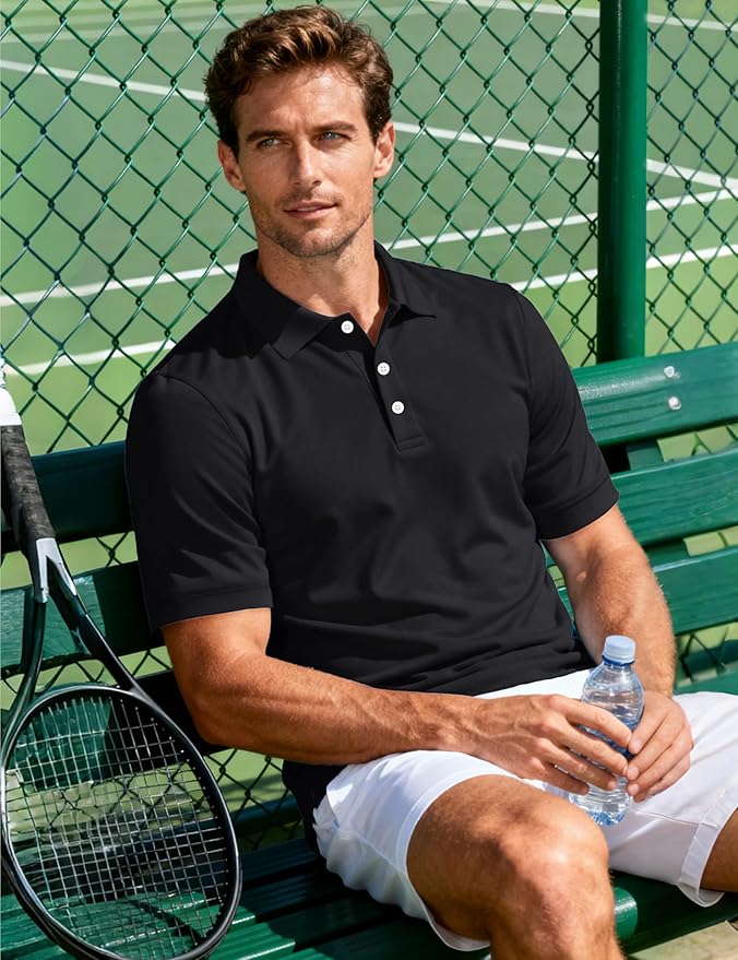 MAGCOMSEN Men's Polo Shirts 3 Buttons Casual Work T Shirts Quick Dry Short Sleeve Golf Shirt Pique Jersey Outdoor Performance