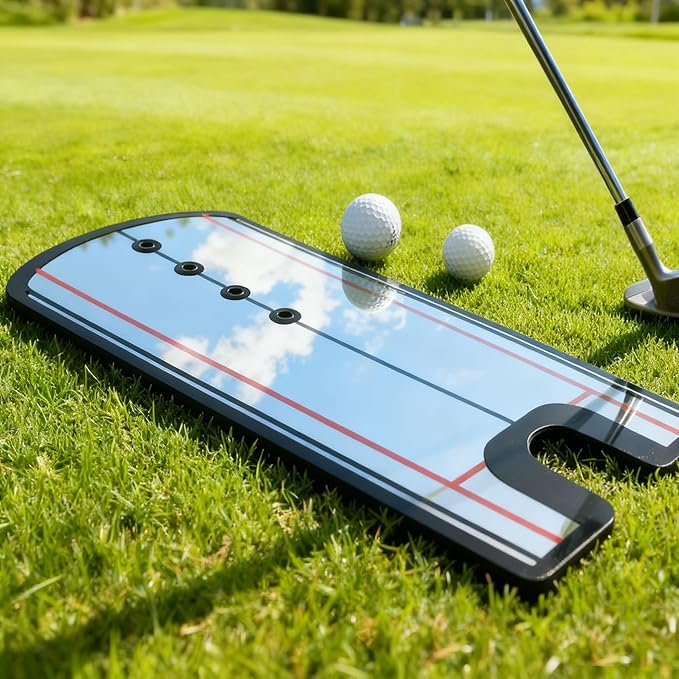 Golf Putting Mirror - Alignment Training Aid with Laser-Engraved Lines for Eye, Ball & Putter Alignment, Portable Putting Practice Tool for Indoor/Outdoor Use | Fit for All Golfers