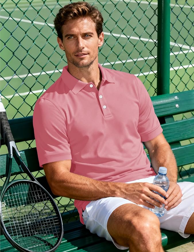 MAGCOMSEN Men's Polo Shirts 3 Buttons Casual Work T Shirts Quick Dry Short Sleeve Golf Shirt Pique Jersey Outdoor Performance