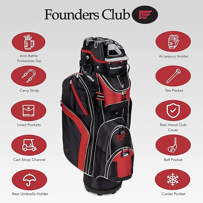 Founders Club Waterproof Club Lock Organizer Cart Bag for Men with Anti Rattle 14 Way Divider Top Full Length Dividers