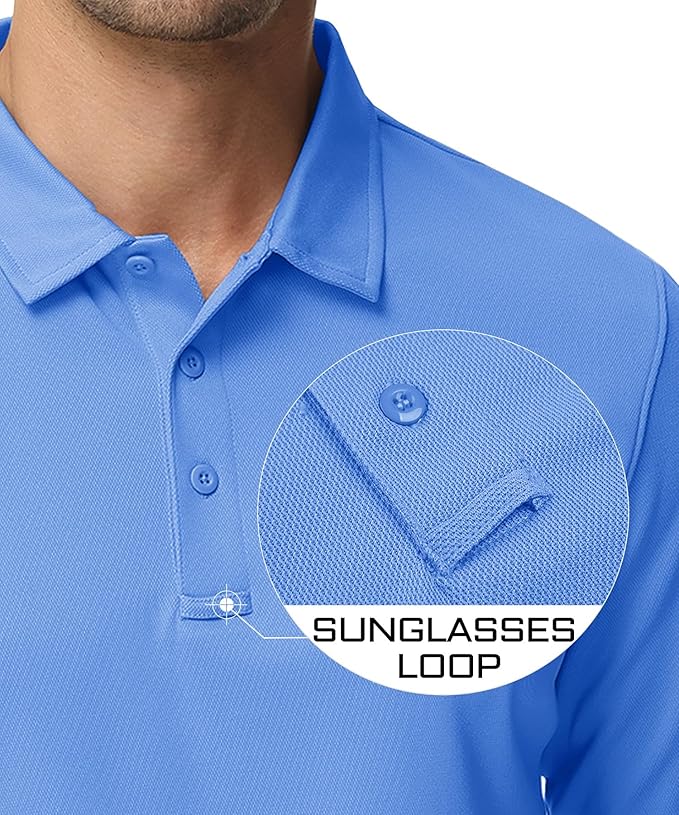 MAGCOMSEN Men's Polo Shirts 3 Button Quick Dry Performance Long Sleeve Tactical Shirts Pique Jersey Golf Shirt